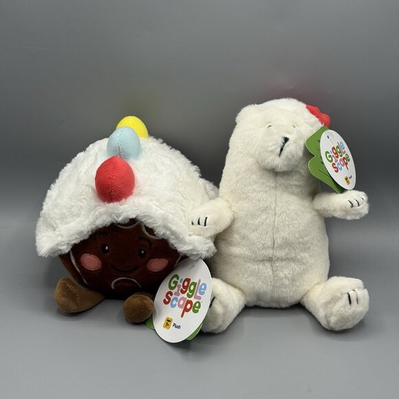 Giggle Scape Polar Bear 9" & Gingerbread House 8" Holiday Plush Lot Of 2 NEW - Picture 1 of 6